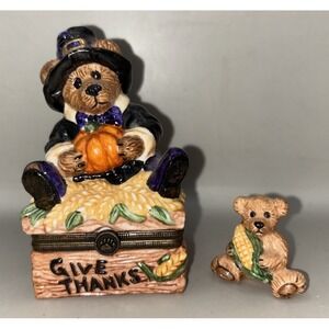 Bearware Pottery Give‎ Thanks 98-9 4E/1756 Trinket Box With Baby Bear Surprise
